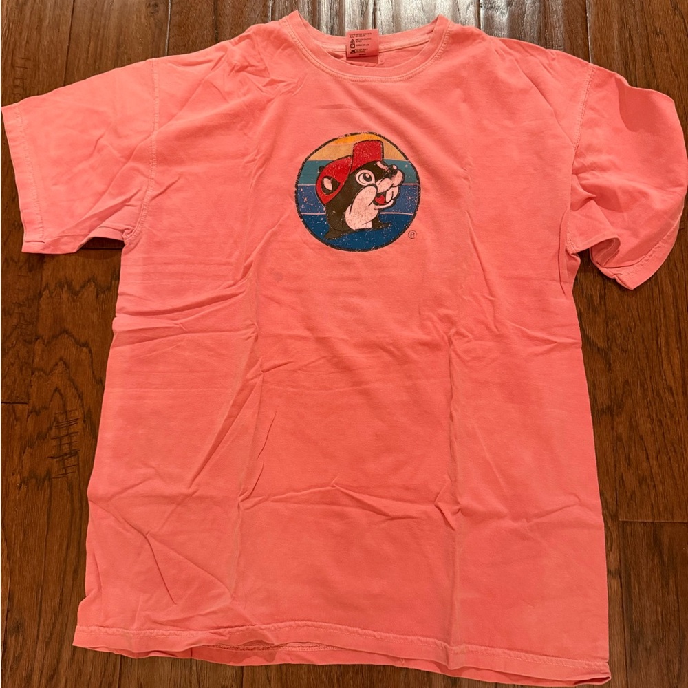 Buc-ee’s Coomfort Colors Pink Graphic T-Shirt, double sided, size L